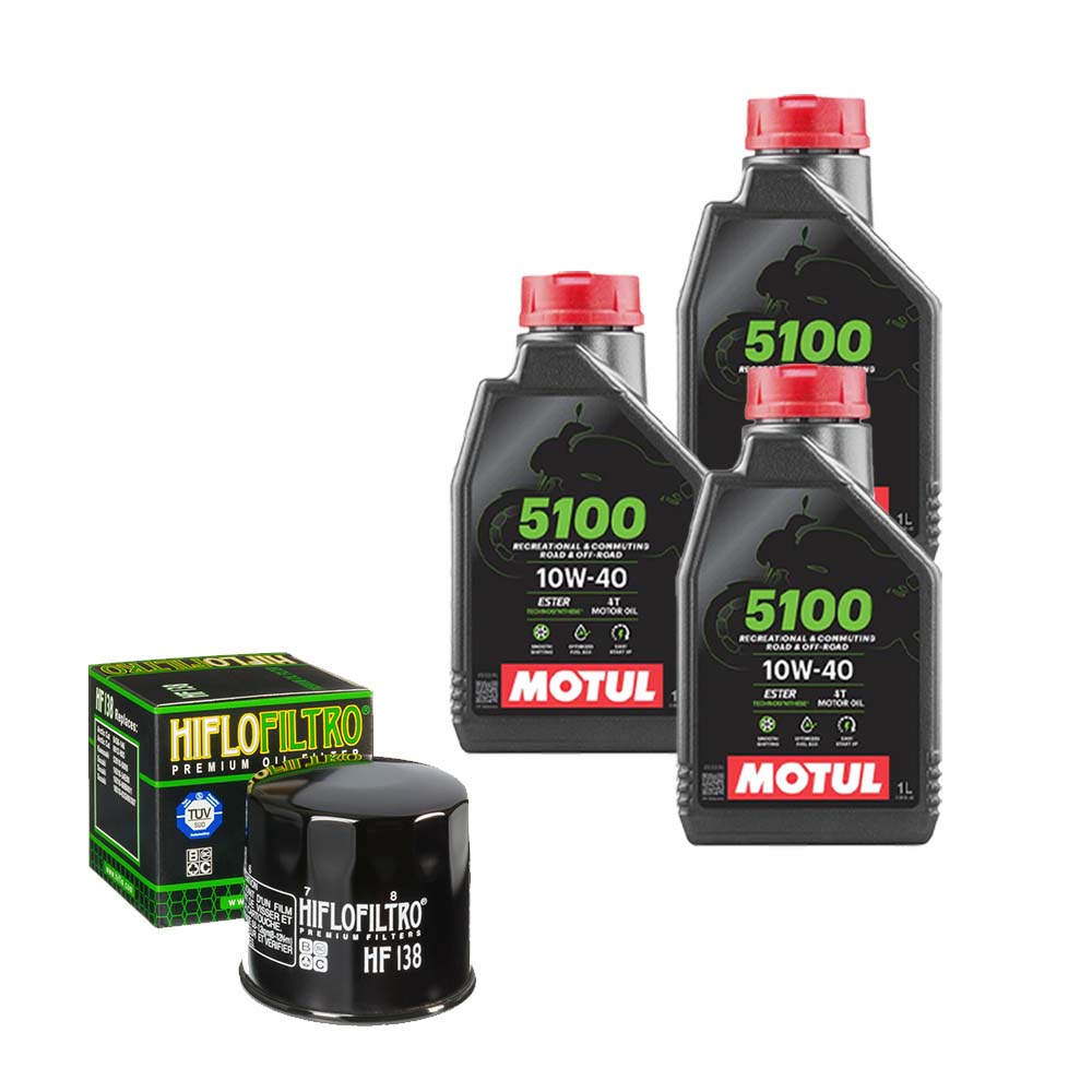 Kit vidange version soft avec 3 bidons d'huile MOTUL 5100 10W40 et filtre HF 138