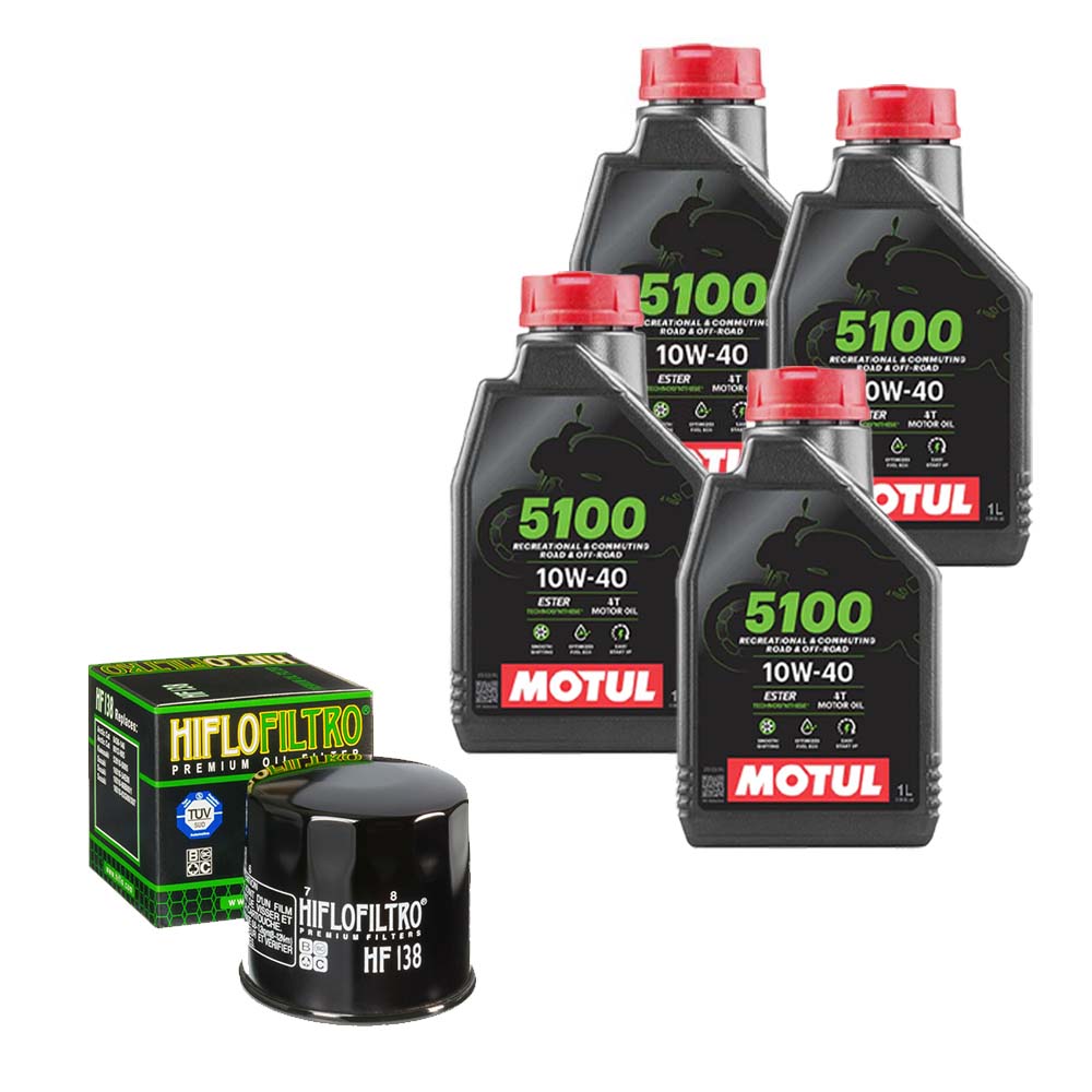 Kit vidange version soft avec 4 bidons d'huile MOTUL 5100 10W40 et filtre HF 138