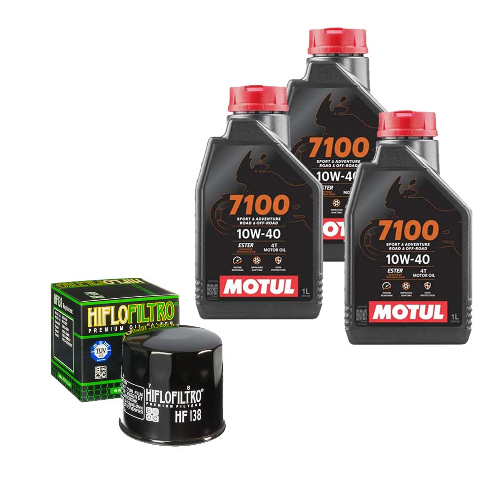 Kit vidange version soft avec 3 bidons d'huile MOTUL 7100 10W40 et filtre HF 138