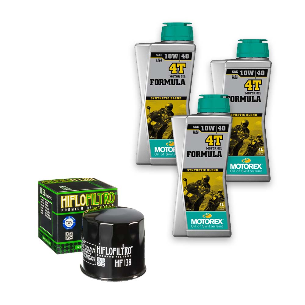 Kit vidange version soft avec 3 bidons d'huile MOTOREX Formula 10W40 et filtre HF 138