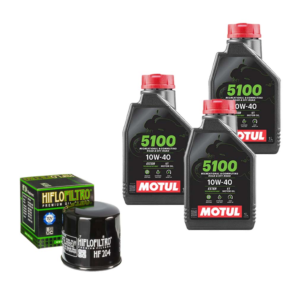 Kit vidange version soft avec 3 bidons d'huile MOTUL 5100 10W40 et filtre HF 204