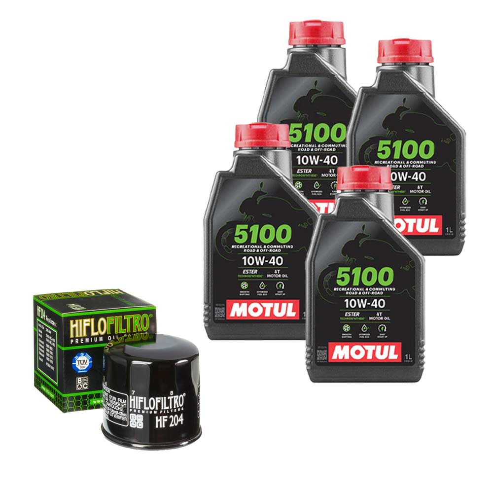 Kit vidange version soft avec 4 bidons d'huile MOTUL 5100 10W40 et filtre HF 204