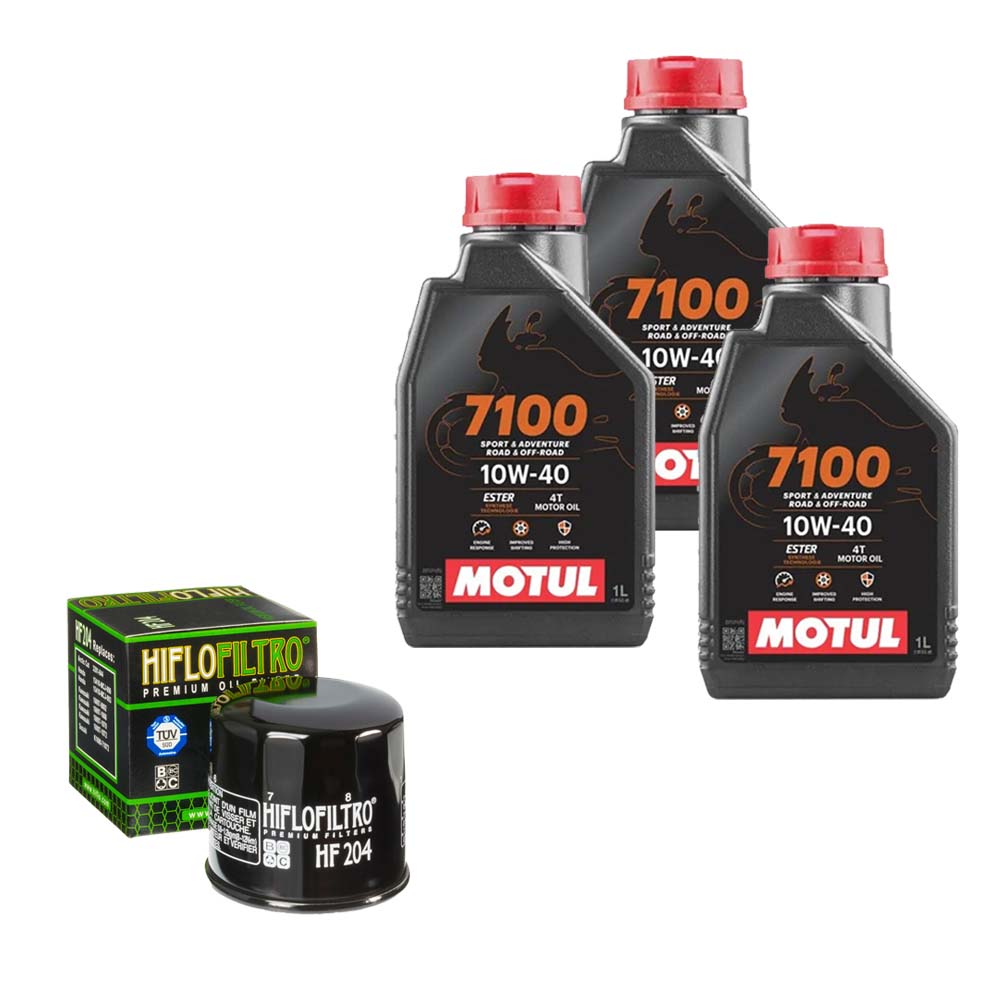 Kit vidange version soft avec 3 bidons d'huile MOTUL 7100 10W40 et filtre HF 204