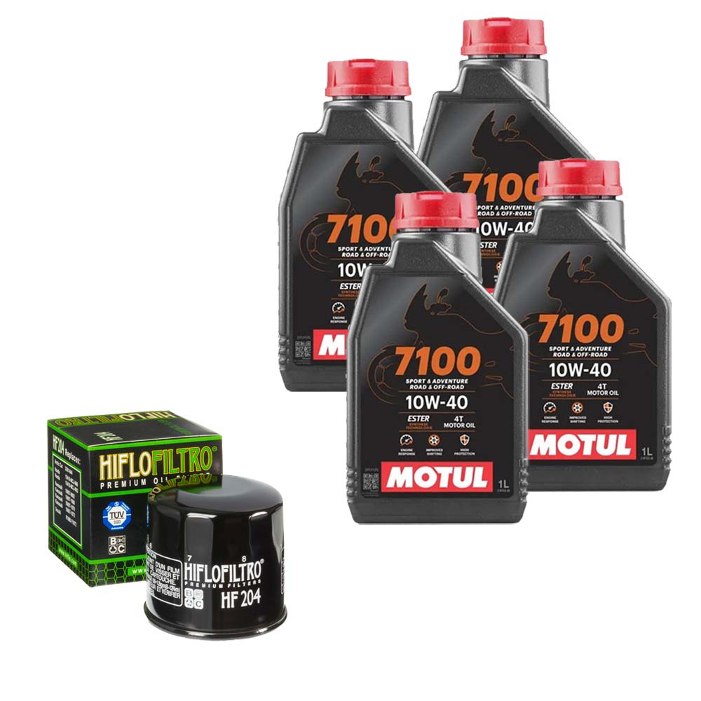 Kit vidange version soft avec 4 bidons d'huile MOTUL 7100 10W40 et filtre HF 204