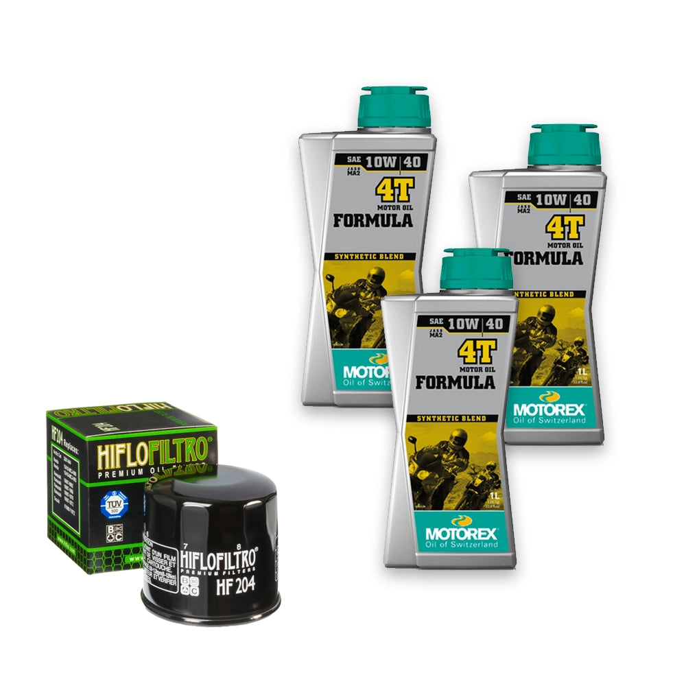 Kit vidange version soft avec 3 bidons d'huile MOTOREX Formula 4T 10W40 et filtre HF 204