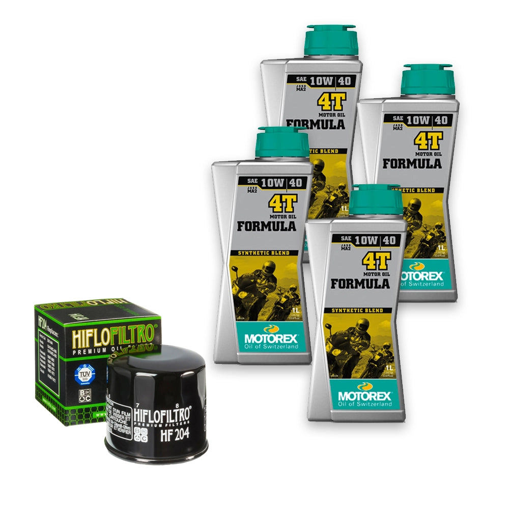 Kit vidange version soft avec 4 bidons d'huile MOTOREX Formula 4T 10W40 et filtre HF 204