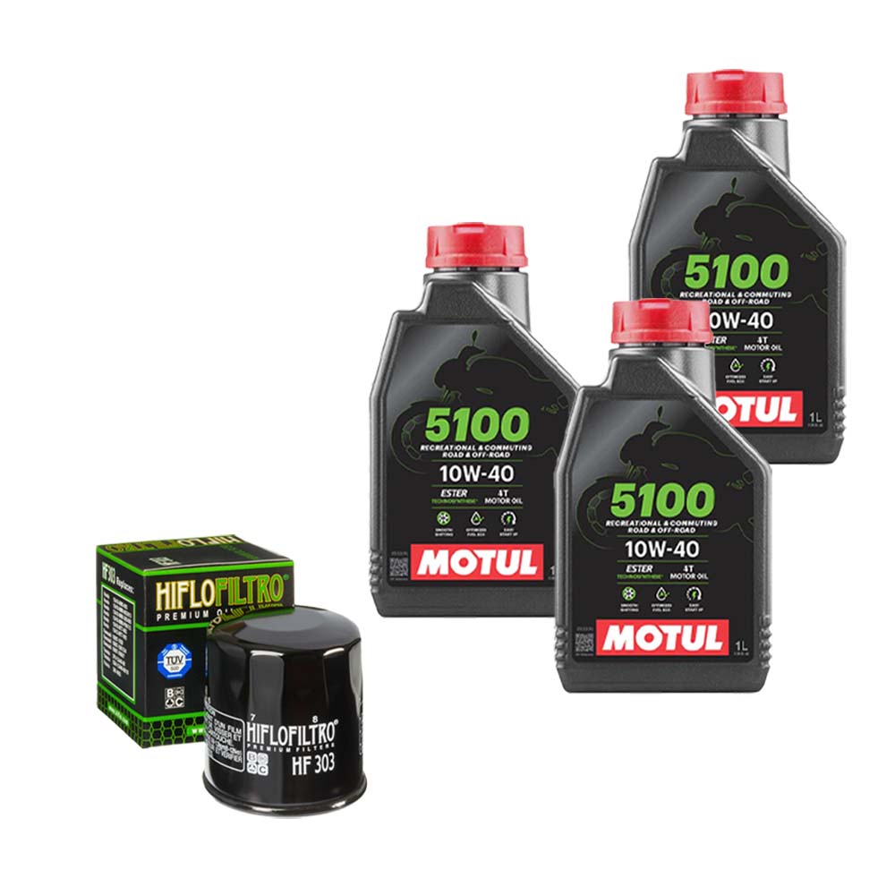Kit vidange version soft avec 3 bidons d'huile MOTUL 5100 10W40 et filtre HF 303
