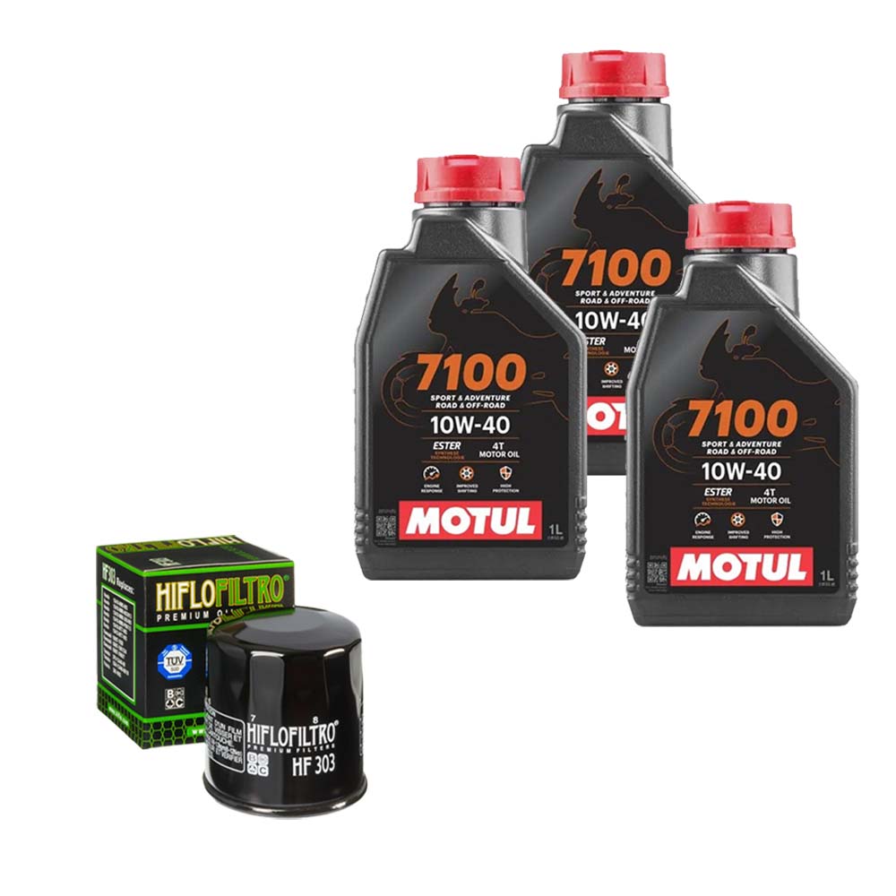 Kit vidange version soft avec 3 bidons d'huile MOTUL 7100 10W40 et filtre HF 303