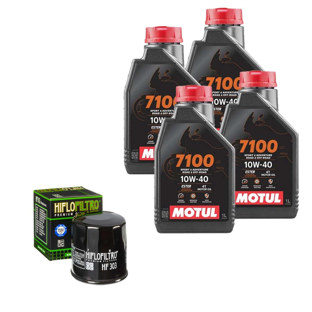 Kit vidange version soft avec 4 bidons d'huile MOTUL 7100 10W40 et filtre HF 303