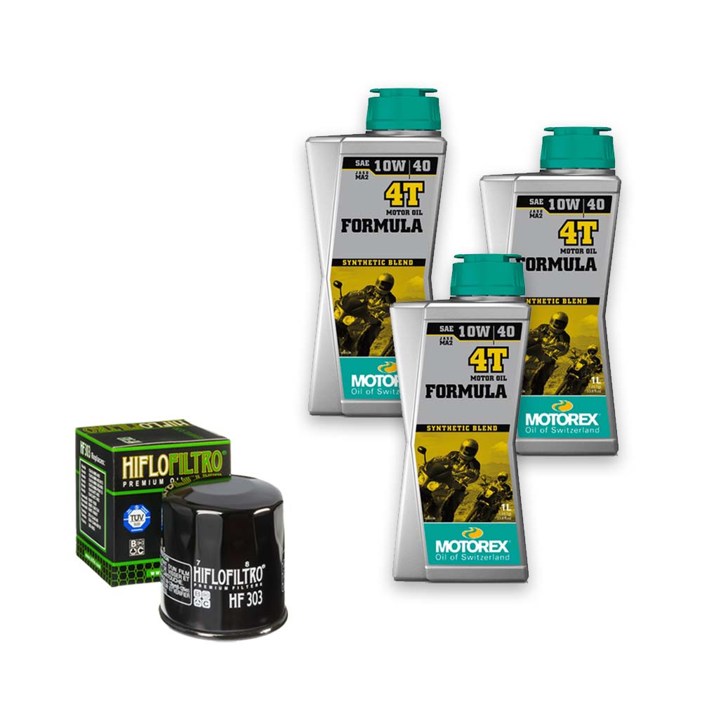 Kit vidange version soft avec 3 bidons d'huile MOTOREX Formula 10W40 et filtre HF 303