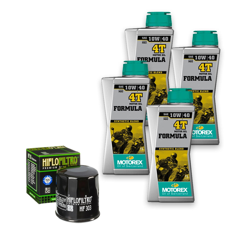 Kit vidange version soft avec 4 bidons d'huile MOTOREX Formula 4T 10W40 et filtre HF 303