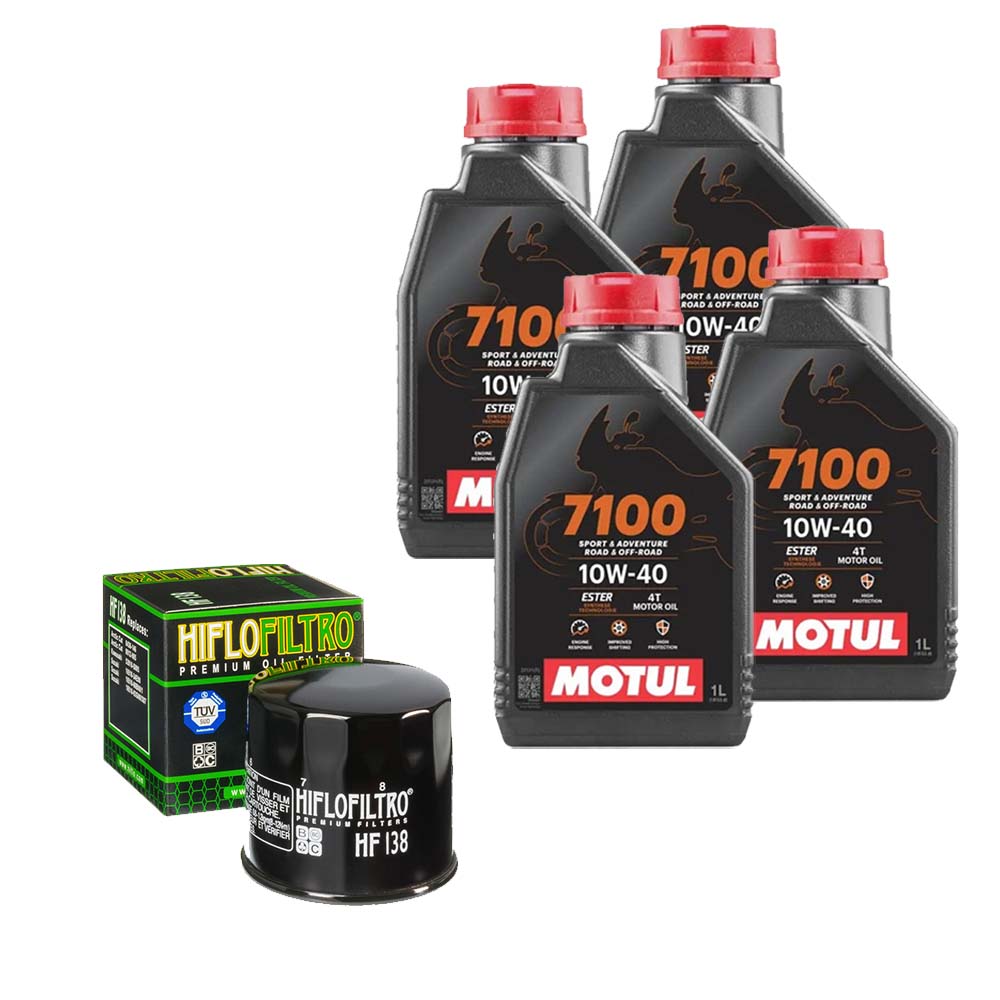 Kit vidange version soft avec 4 bidons d'huile MOTUL 7100 10W40 et filtre HF 138