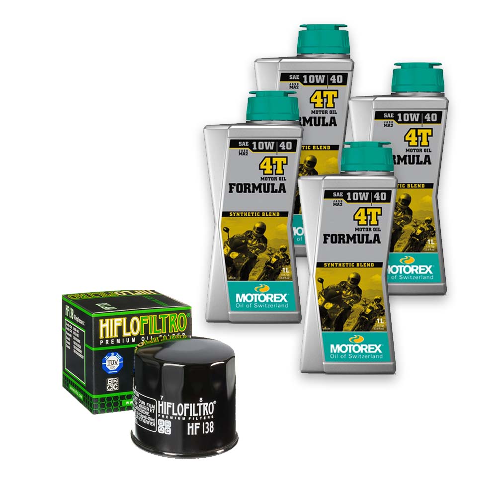 Kit vidange version soft avec 4 bidons d'huile MOTOREX Formula 10W40 et filtre HF 138